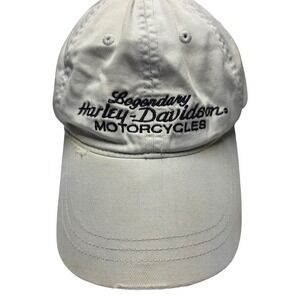 Harley-Davidson Motorcycles Distressed Cream Embroidered Adjustable Baseball Hat